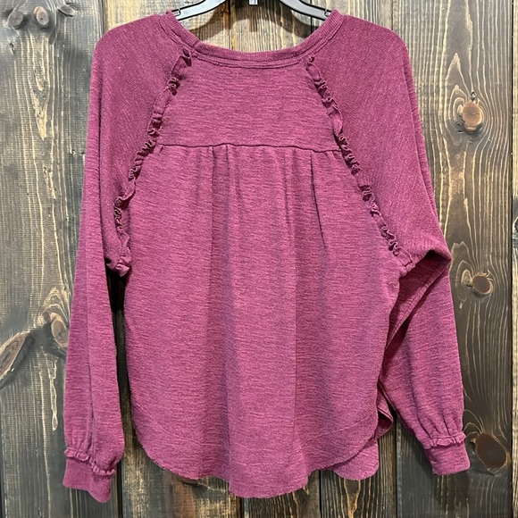 Anthropologie Pilcro Ruffle Sweater XS Purple Boho Heathered Stretch Curved Hem - Picture 5 of 9
